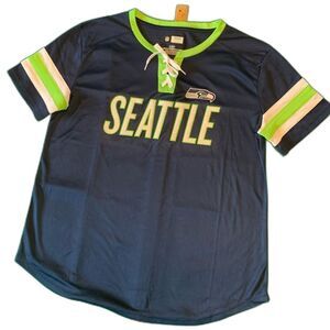 NFL Team Apparel Women’s Seahawks SS Jersey Lace up Raglan Tee